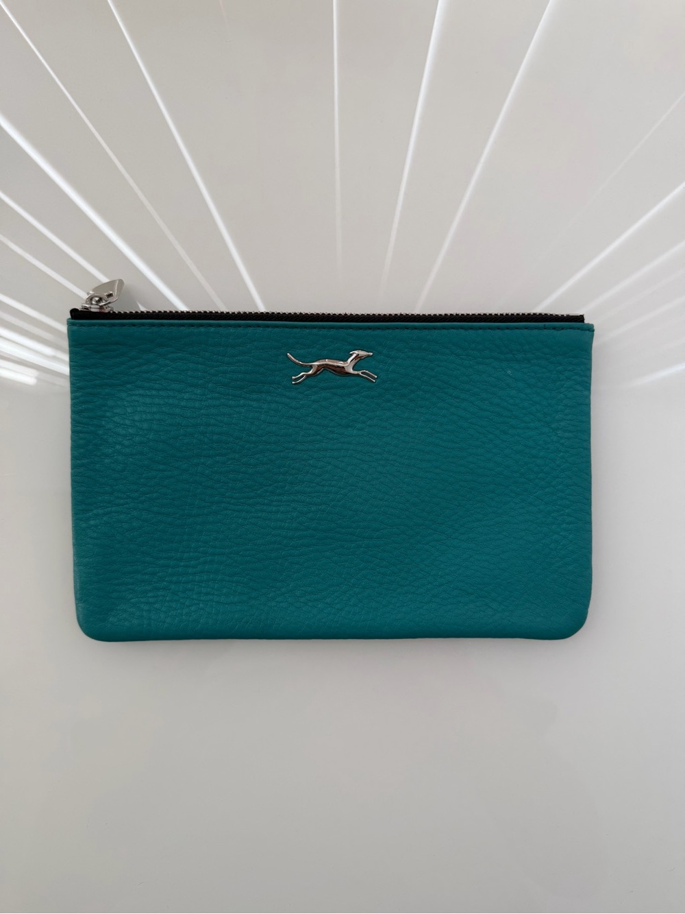 BIMBA y LOLA Teal Leather Zip Pouch with Silver Zipper